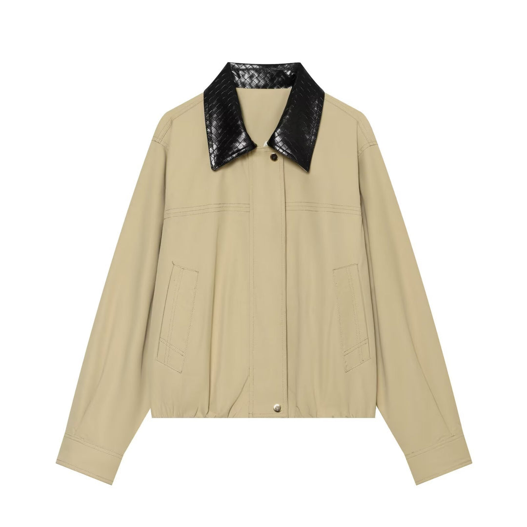 Damen Leichte Oversize Blousonjacke mit kontrastierendem geprägtem Kunstlederkragen Echo Archiv