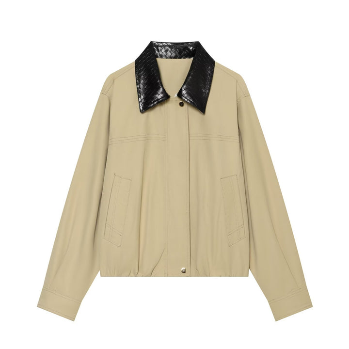 Damen Leichte Oversize Blousonjacke mit kontrastierendem geprägtem Kunstlederkragen Echo Archiv