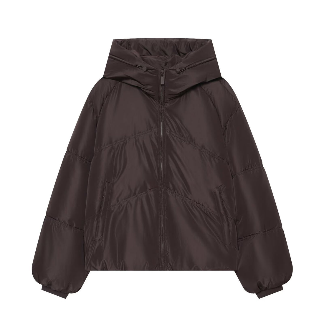 Damen Kurz geschnittene wattierte Oversize‑Steppjacke mit hohem Stehkragen und Kapuze Echoarchiv