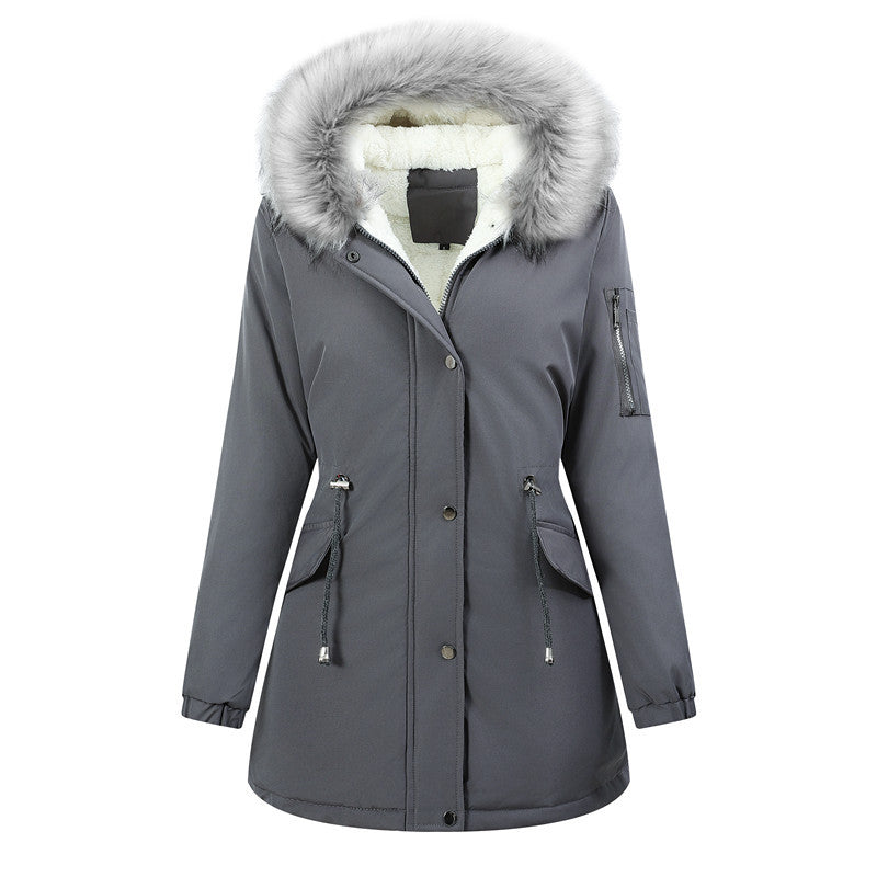 Damen Thermo-Parka mit Sherpa-Innenfutter, Kunstfellkapuze und tailliertem Kordelzug Echoarchiv