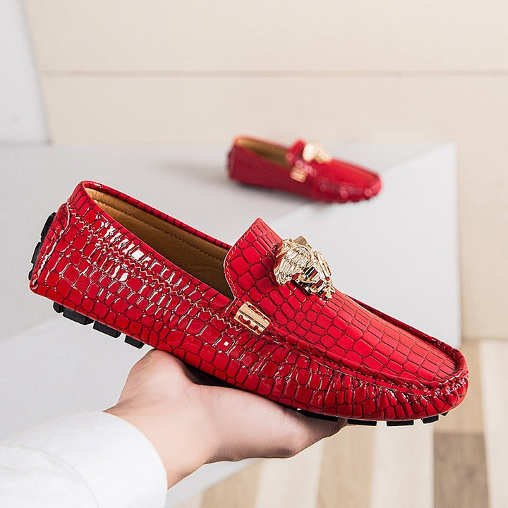 Damen lackierte Mokassin-Fahrerhalbschuhe mit Krokoprägung, weichem Lederfutter und profilierter Noppenlaufsohle Echo Archiv