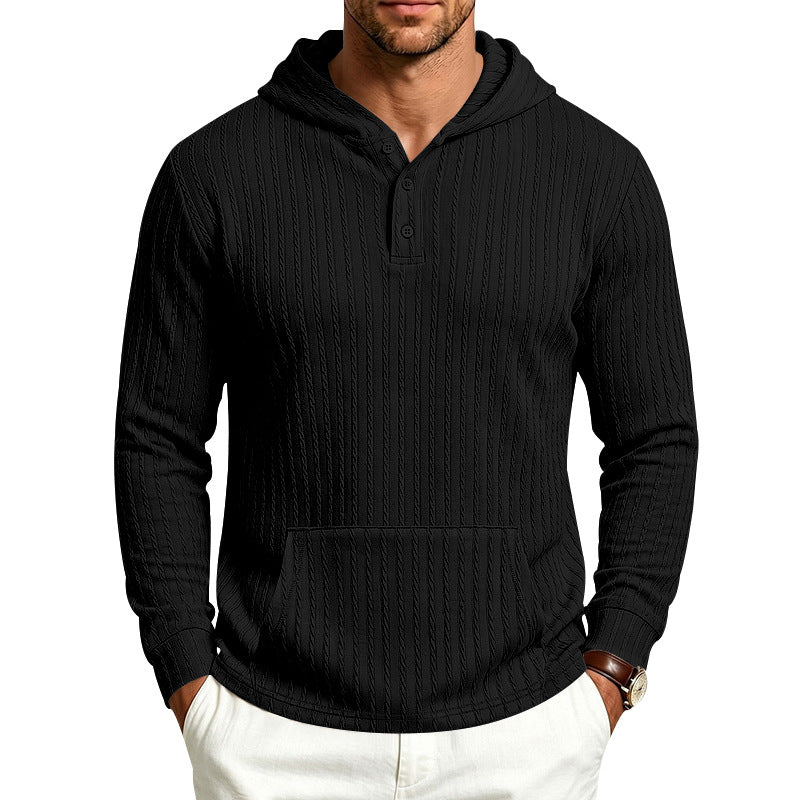 Herren Kapuzen-Henley-Pullover mit Zopfstruktur, Kängurutasche und Rippbündchen Echoarchiv
