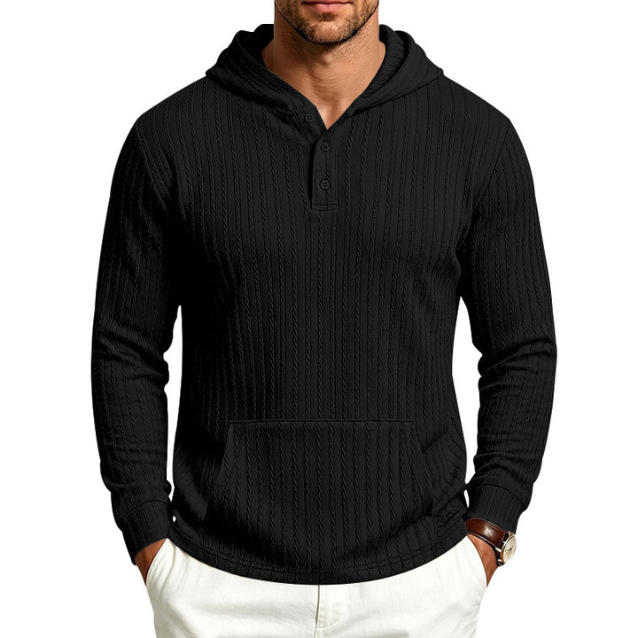 Herren Kapuzen-Henley-Pullover mit Zopfstruktur, Kängurutasche und Rippbündchen Echoarchiv