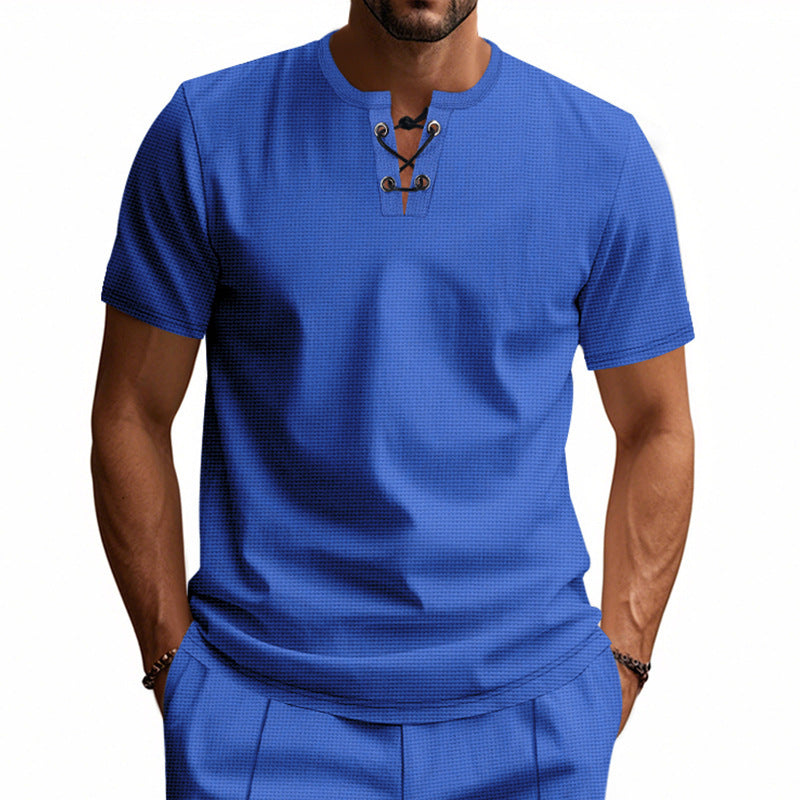 Herren Kurzarm Henley-Shirt mit interessanter Knopfleiste Echoarchiv