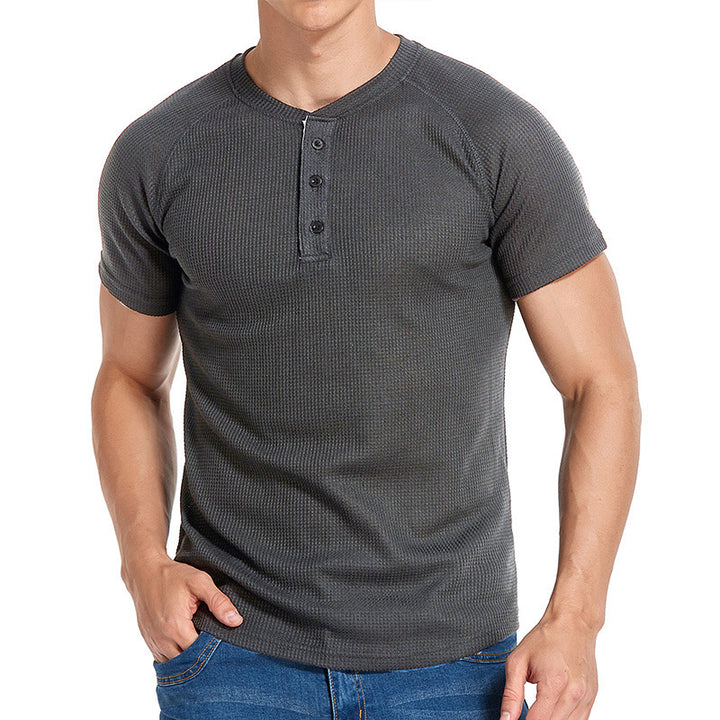 Herren Kurzarm-Henley-Shirt aus weichem, atmungsaktivem Baumwollmix mit praktischer Knopfleiste Echoarchiv