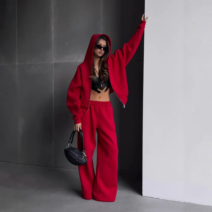 Damen Oversized Kapuzenjacke und Sweathose Set – Auréline