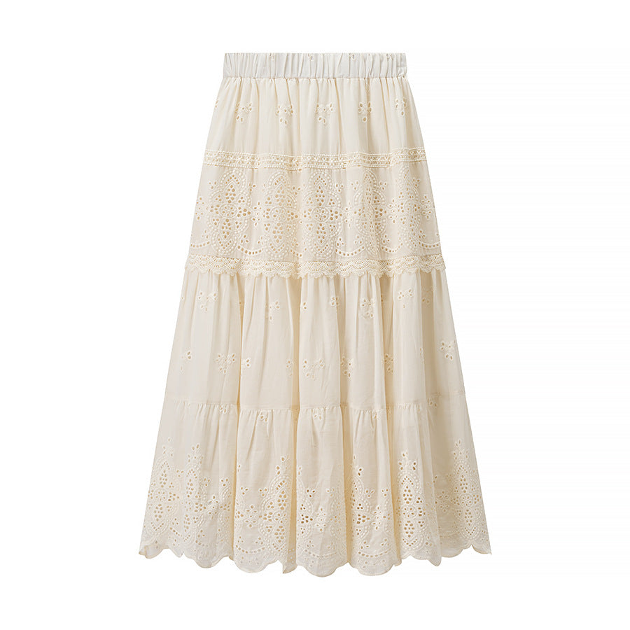 Damen Boho‑Maxikleid mit Stickereien, Spitzenbesatz, elastischer Taille und Hemdkragen Echo Archiv