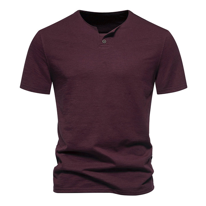 Herren Kurzarm-Henley-Shirt mit modernem Stehkragen und hochwertiger Baumwollqualität Echoarchiv