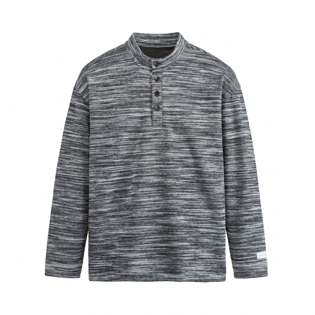 Herren Strukturierter Henley-Strickpullover mit Stehkragen und Melange-Struktur Echoarchiv
