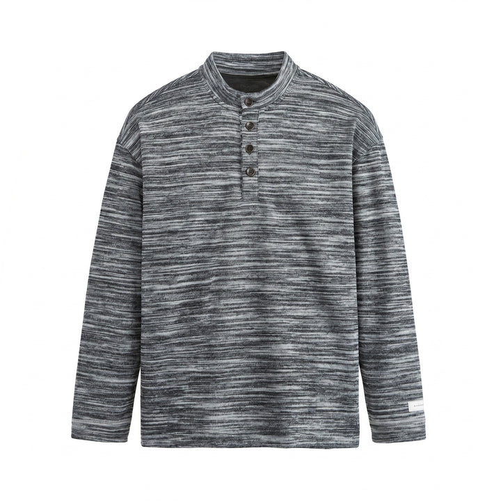 Herren Strukturierter Henley-Strickpullover mit Stehkragen und Melange-Struktur Echoarchiv