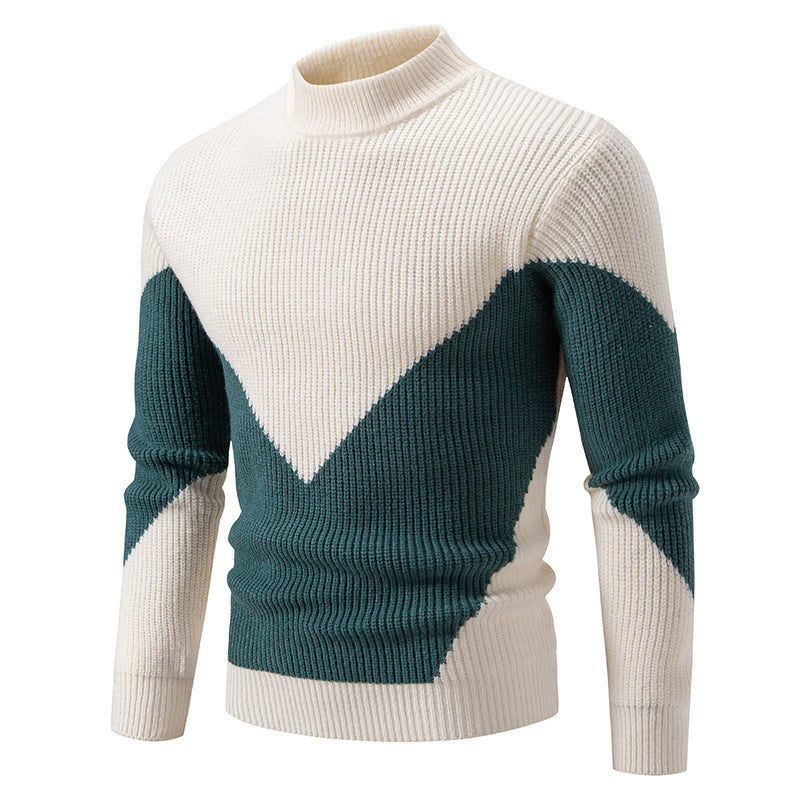 Herren nan gerippter Feinstrickpullover mit Stehkragen und kontrast-Blockdesign Echo Archiv