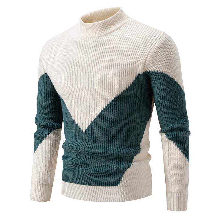 Herren nan gerippter Feinstrickpullover mit Stehkragen und kontrast-Blockdesign Echo Archiv