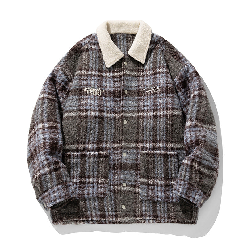 Unisex Kuschelige Teddy-Fleece-Hemdjacke im Karodesign mit Druckknopfleiste und aufgesetzten Taschen Echo Archiv