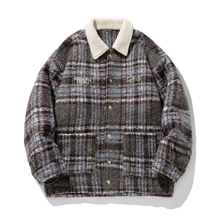 Unisex Kuschelige Teddy-Fleece-Hemdjacke im Karodesign mit Druckknopfleiste und aufgesetzten Taschen Echo Archiv
