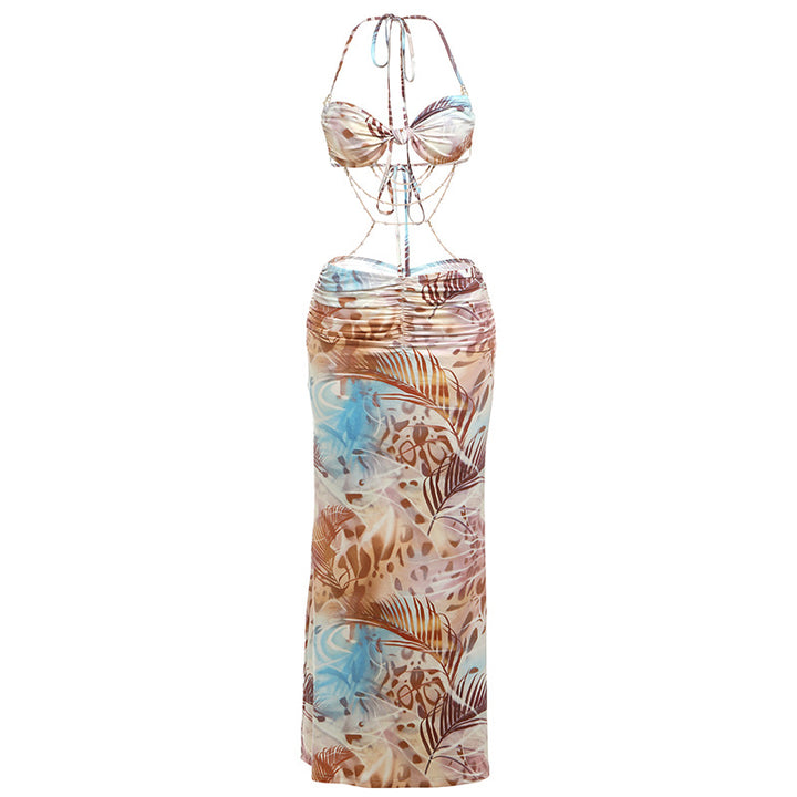 Damen Maxi-Kleid im Leoparden-Design mit raffiniertem Rücken Echo Archiv