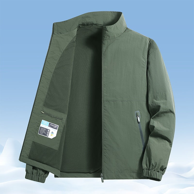 Herren Leichte wind- und wasserabweisende Übergangsjacke mit Meshfutter, Stehkragen & Reißverschlusstaschen Echoarchiv