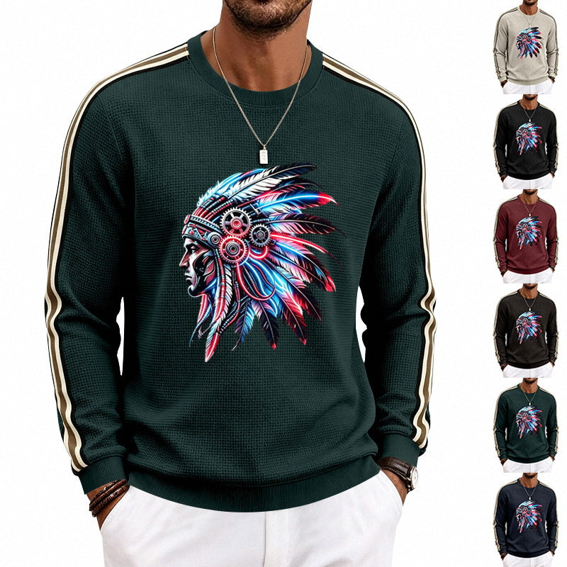 Herren Sweatshirt mit stilisiertem Kopfschmuck-Print und Kontraststreifen an den Ärmeln – Norvane