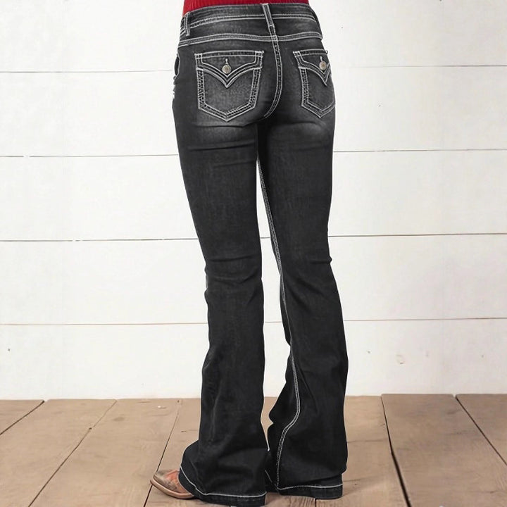 Damen hochtaillierte Sculpting-Bootcut-Jeans mit seitlichen Zierknöpfen Echo Archiv