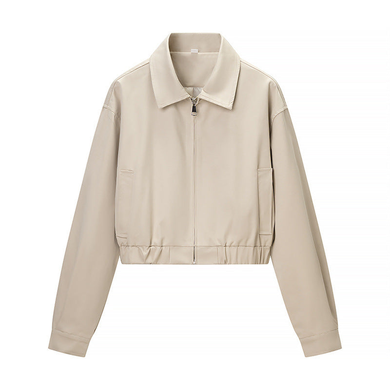 Damen Kurze Blousonjacke aus veganem Leder mit Reißverschluss und elastischem Saum Echo Archiv