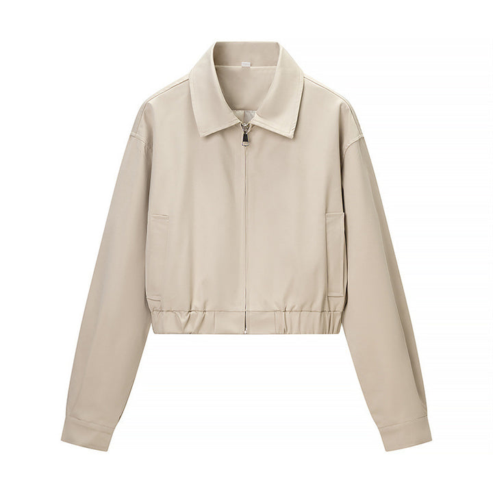 Damen Kurze Blousonjacke aus veganem Leder mit Reißverschluss und elastischem Saum Echo Archiv