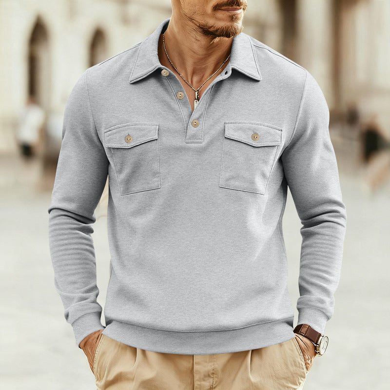 Herren modisches Langarmshirt mit praktischen Brusttaschen und modernem Henley-Ausschnitt Echoarchiv