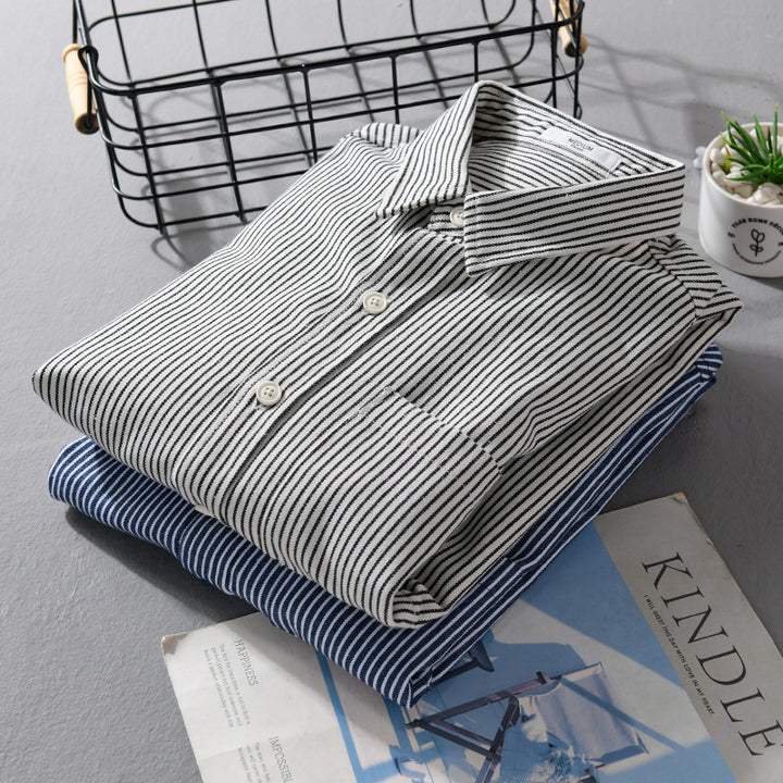 Herren Leichtes Nadelstreifen-Hemd im Layering-Overshirt-Stil mit Kentkragen und aufgesetzter Brusttasche Echoarchiv