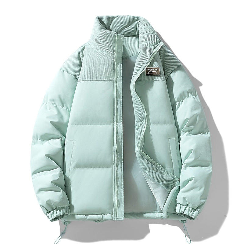 Herren Wattierte Steppjacke mit Cordbesatz, hohem Stehkragen und Thermofutter Echoarchiv