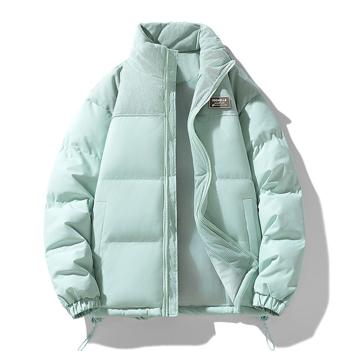Herren Wattierte Steppjacke mit Cordbesatz, hohem Stehkragen und Thermofutter Echoarchiv