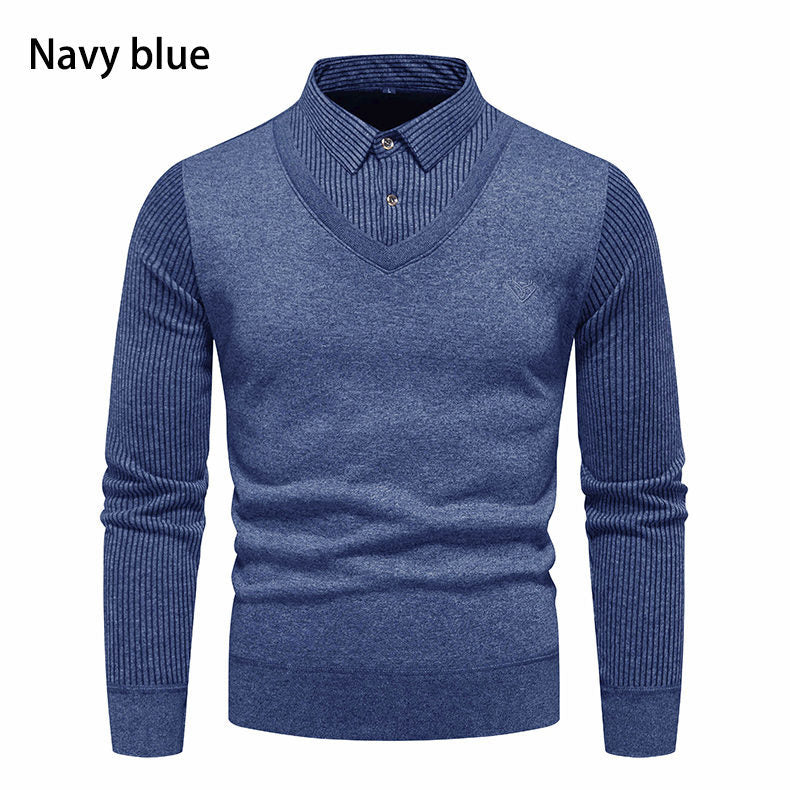 Herren Strickpullover mit V-Ausschnitt und modernem Rippenmuster Echoarchiv