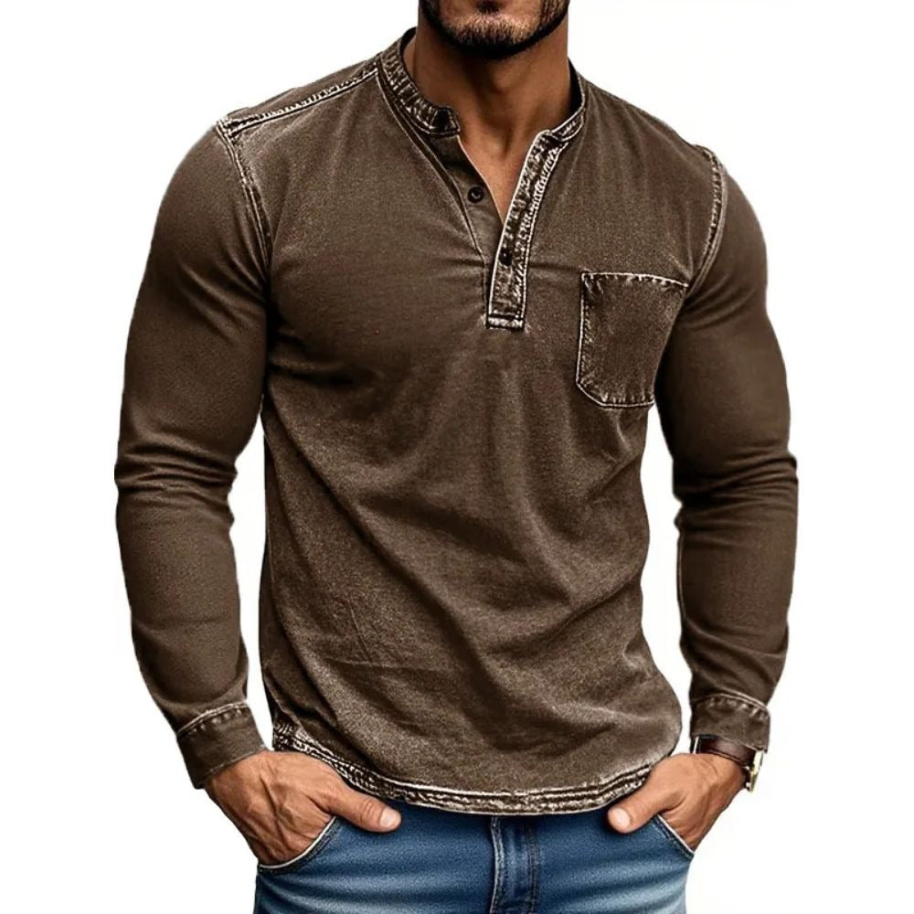 Herren Langarm Hemd mit modernem Henley-Kragen von Echoarchiv