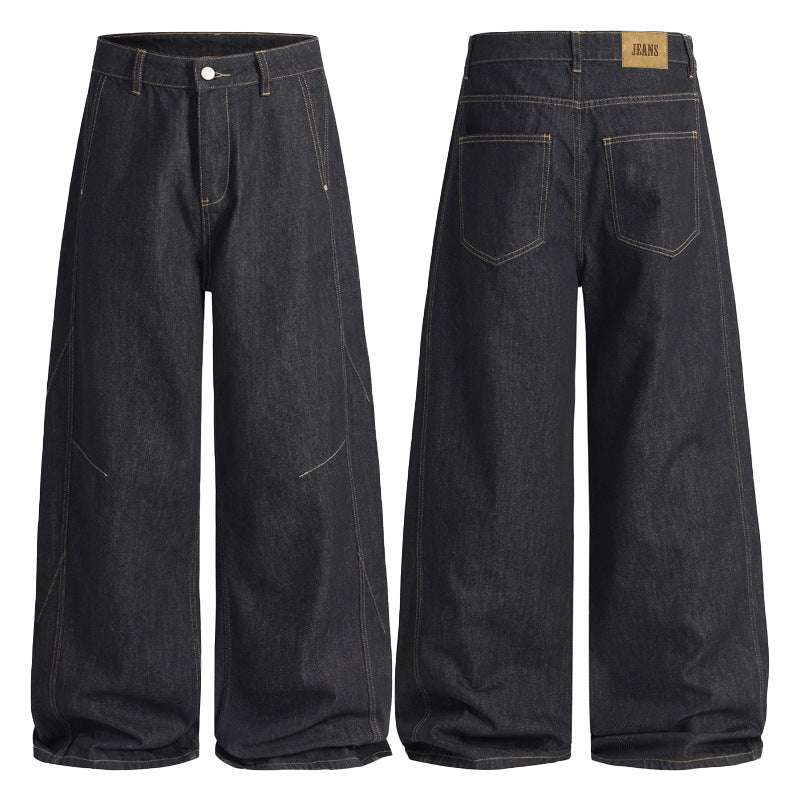 Herren Extraweite Panel-Denim-Palazzohose mit tiefem Schritt und Kontrastnähten Echo Archiv