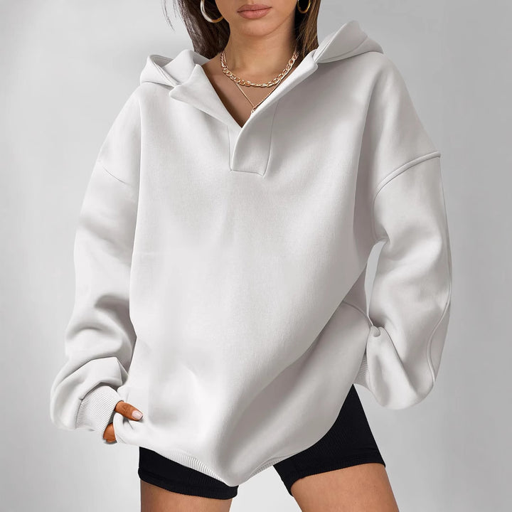 Damen Oversize-Kapuzenpullover mit V-Öffnung, tiefer Schulternaht und gerippten Bündchen Echo Archiv