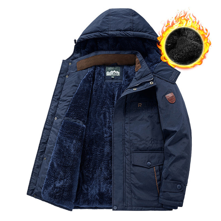 Herren wärmender gefütterter Kapuzenparka mit durchgehendem Teddyfleecefutter und Utility‑Taschen Echoarchiv