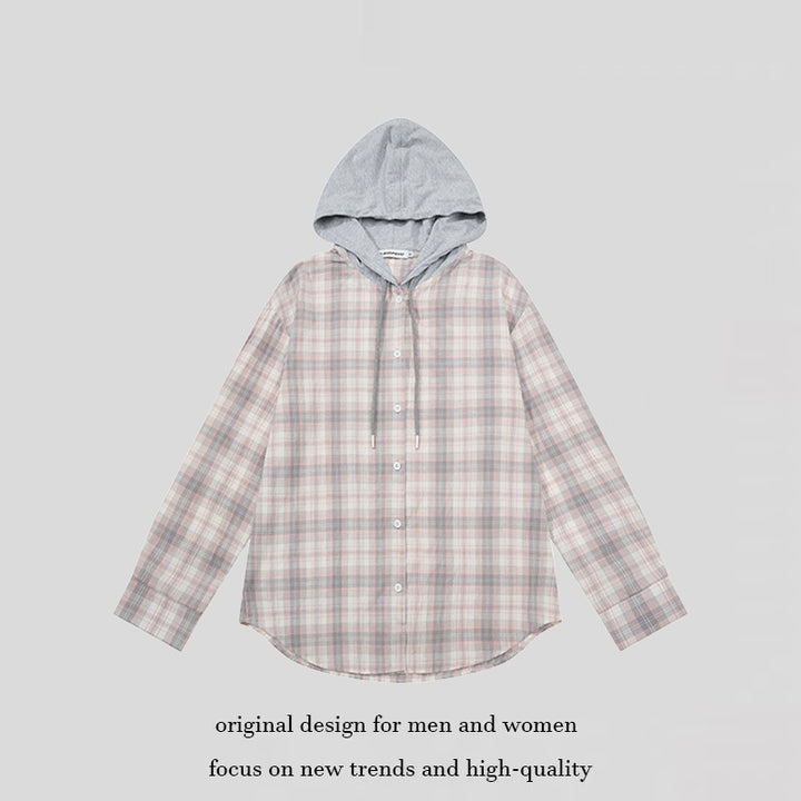Damen Karierte Hemdbluse mit Jersey-Kapuze und Button-Down-Front Echoarchiv