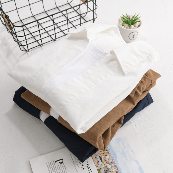 Herren Leichtes Leinen-Overshirt mit V-Ausschnitt, Hemdkragen und elastischem Saum Echoarchiv
