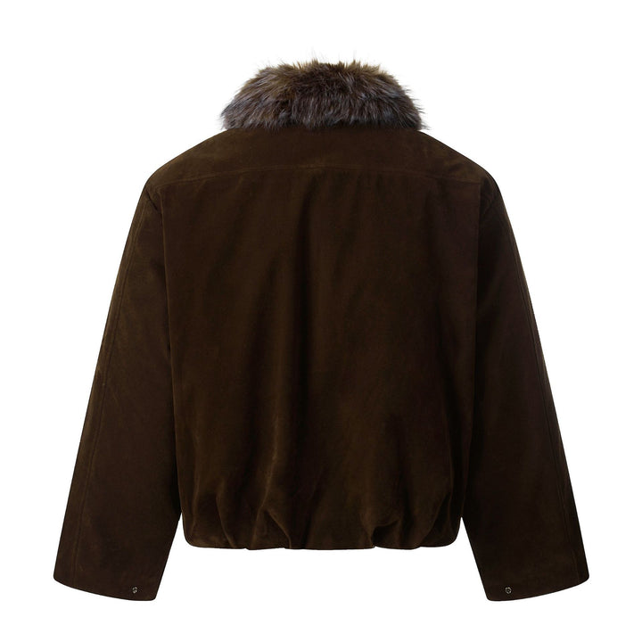 Herren Wildleder‑Bomberjacke mit abnehmbarem Faux‑Fur‑Kragen und Tunnelzug Echoarchiv