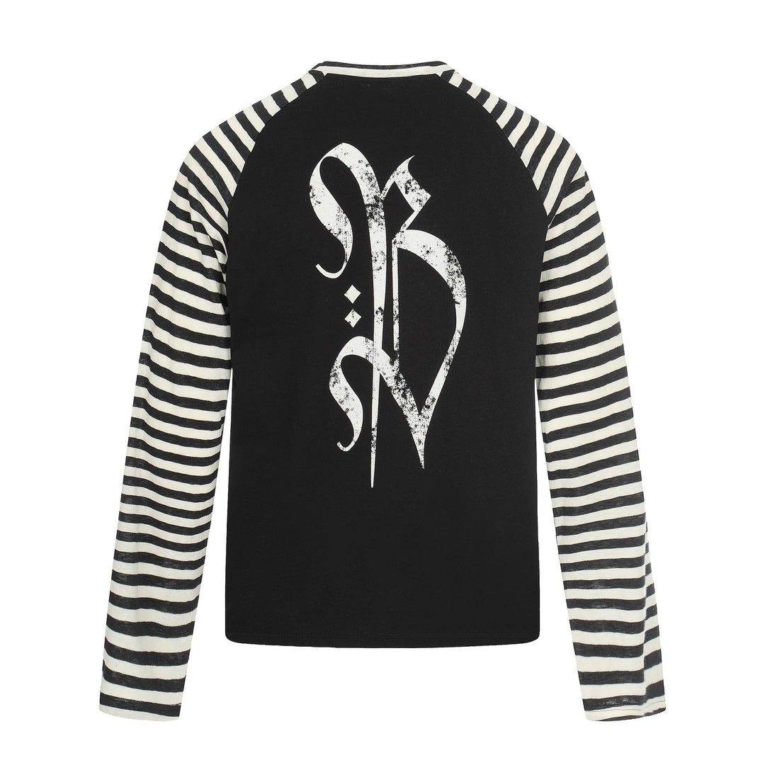 Herren Langarm-Raglanshirt mit Streifenärmeln und Vintage-Print Echoarchiv