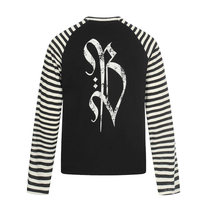 Herren Langarm-Raglanshirt mit Streifenärmeln und Vintage-Print Echoarchiv