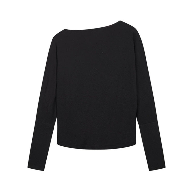 Damen Weiches Langarmshirt mit Wasserfallausschnitt, Statement-Print und Strassapplikationen Echoarchiv