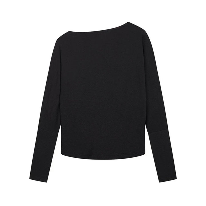 Damen Weiches Langarmshirt mit Wasserfallausschnitt, Statement-Print und Strassapplikationen Echoarchiv