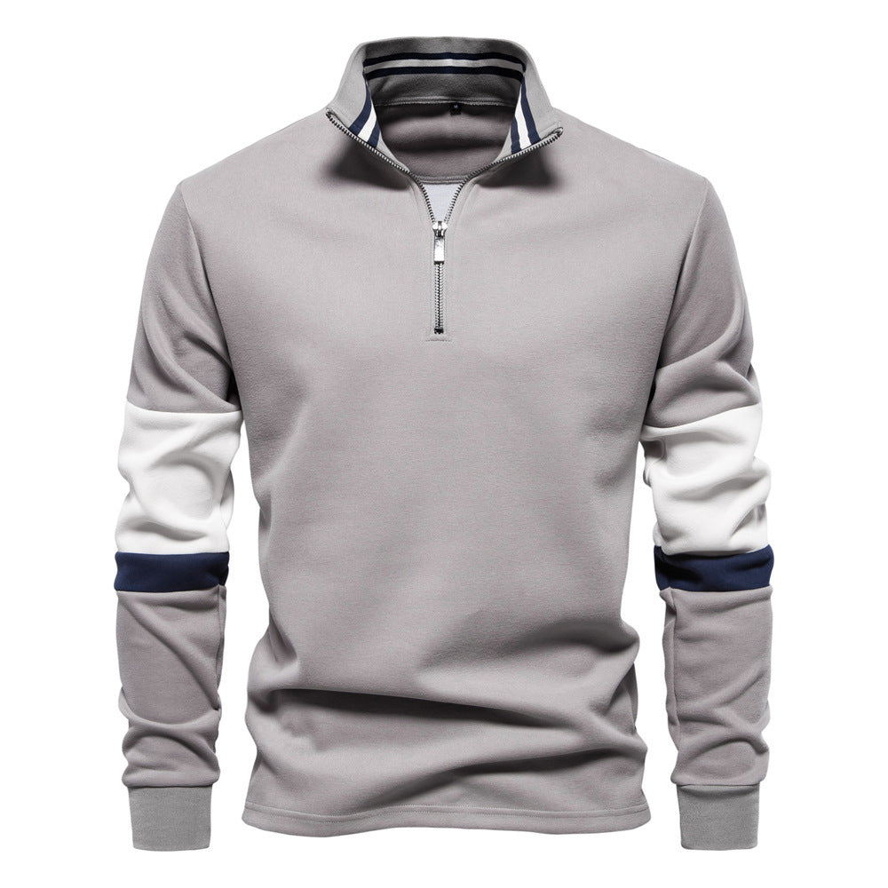 Herren nan Halbzip-Pullover mit Stehkragen, gestreiftem Krageninnenband und Kontrastärmeln Echo Archiv
