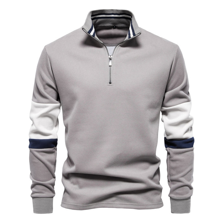 Herren nan Halbzip-Pullover mit Stehkragen, gestreiftem Krageninnenband und Kontrastärmeln Echo Archiv