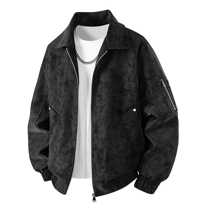 Herren Velourslederoptik Oversize-Bomberjacke mit Utility-Ärmeltasche & Pattentaschen Echoarchiv