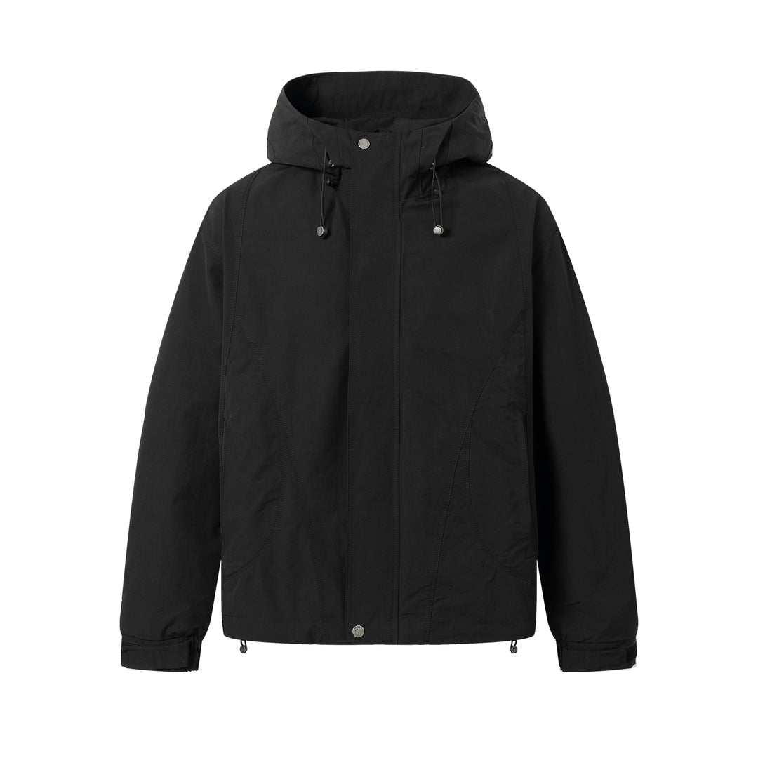 Unisex Kurz geschnittene wasserabweisende Kapuzenjacke im Boxy‑Cut mit Tunnelzug und verstellbaren Manschetten Echoarchiv