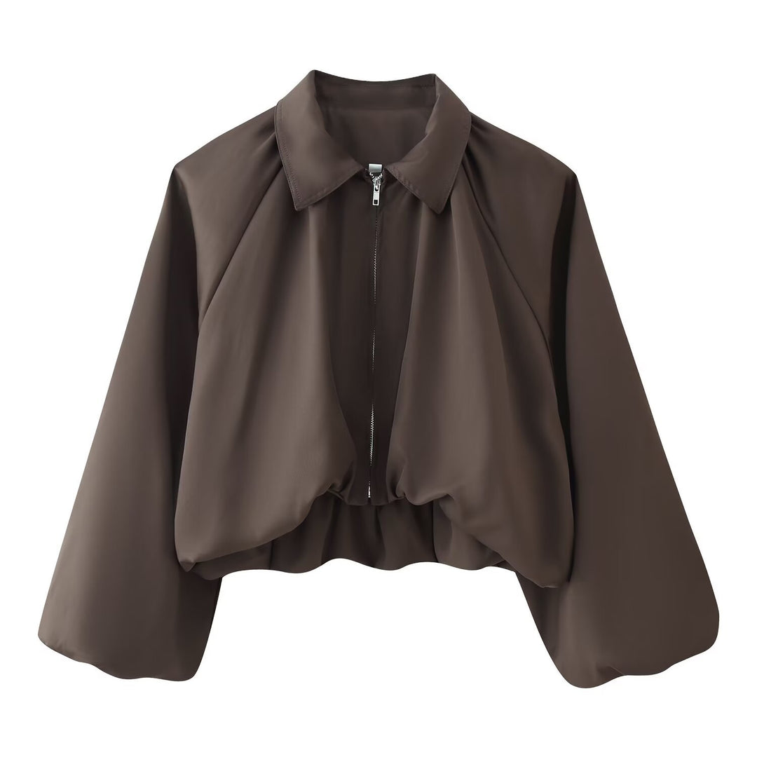 Damen Kurze Cropped‑Jacke mit Raglanärmeln, Reißverschluss und gerafftem Saum Echo Archiv