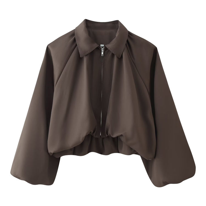 Damen Kurze Cropped‑Jacke mit Raglanärmeln, Reißverschluss und gerafftem Saum Echo Archiv