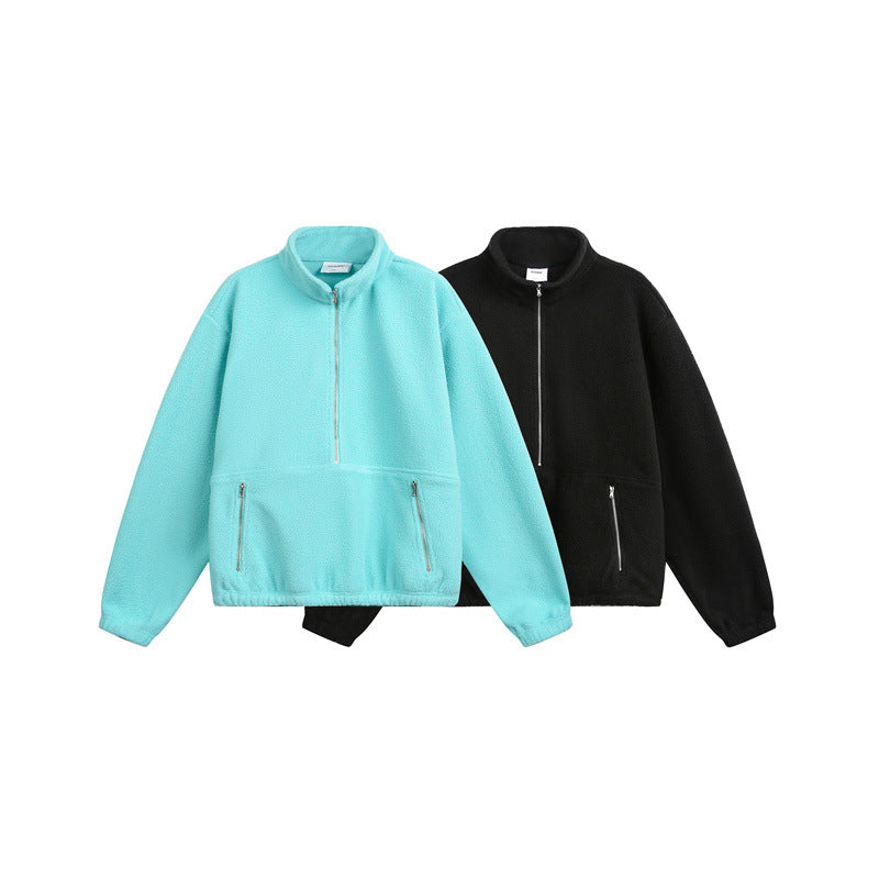Unisex Oversize Fleece-Halbzip mit Stehkragen und Reißverschlusstaschen Echoarchiv