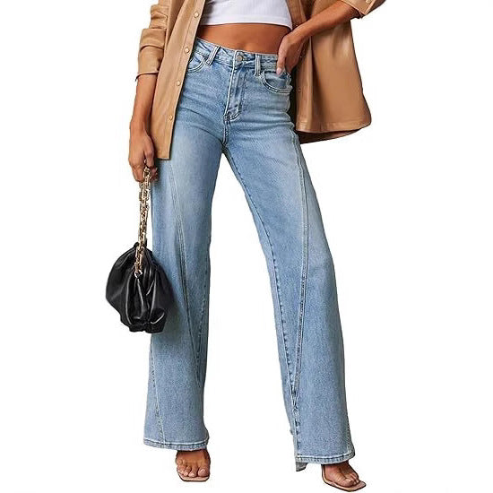Damen High-Waist Wide-Leg Jeans mit dekorativer V-Naht Echo Archiv