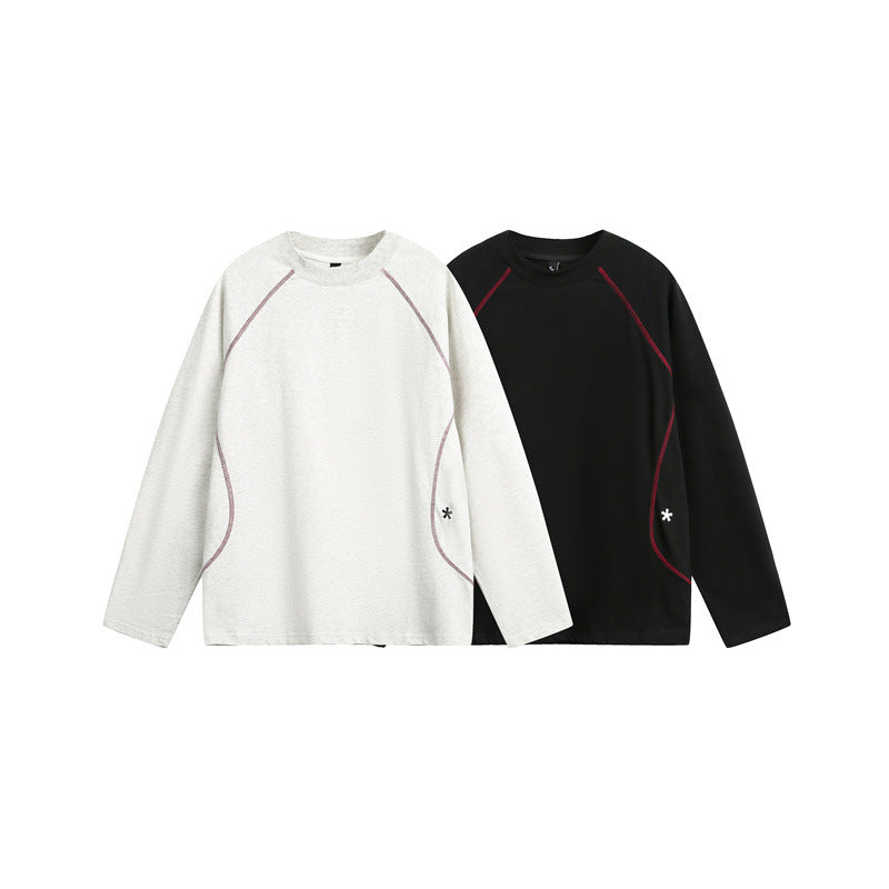 Unisex Relaxed‑Fit Langarmshirt mit Rundhalsausschnitt, kontrastierenden Flatlocknähten und weichem Loopback-Finish Echoarchiv