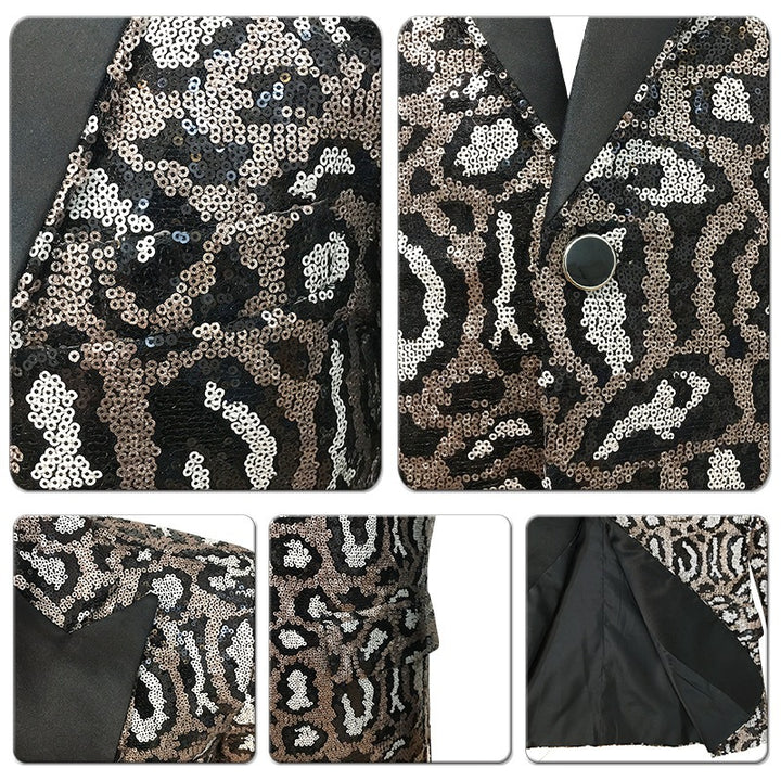 Herren eleganter Pailletten-Anzugblazer mit modernem Leoprint Echoarchiv